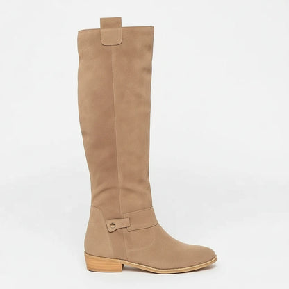 Valelus Ivy Suede Knee-High Boots in Beige, profile product shot