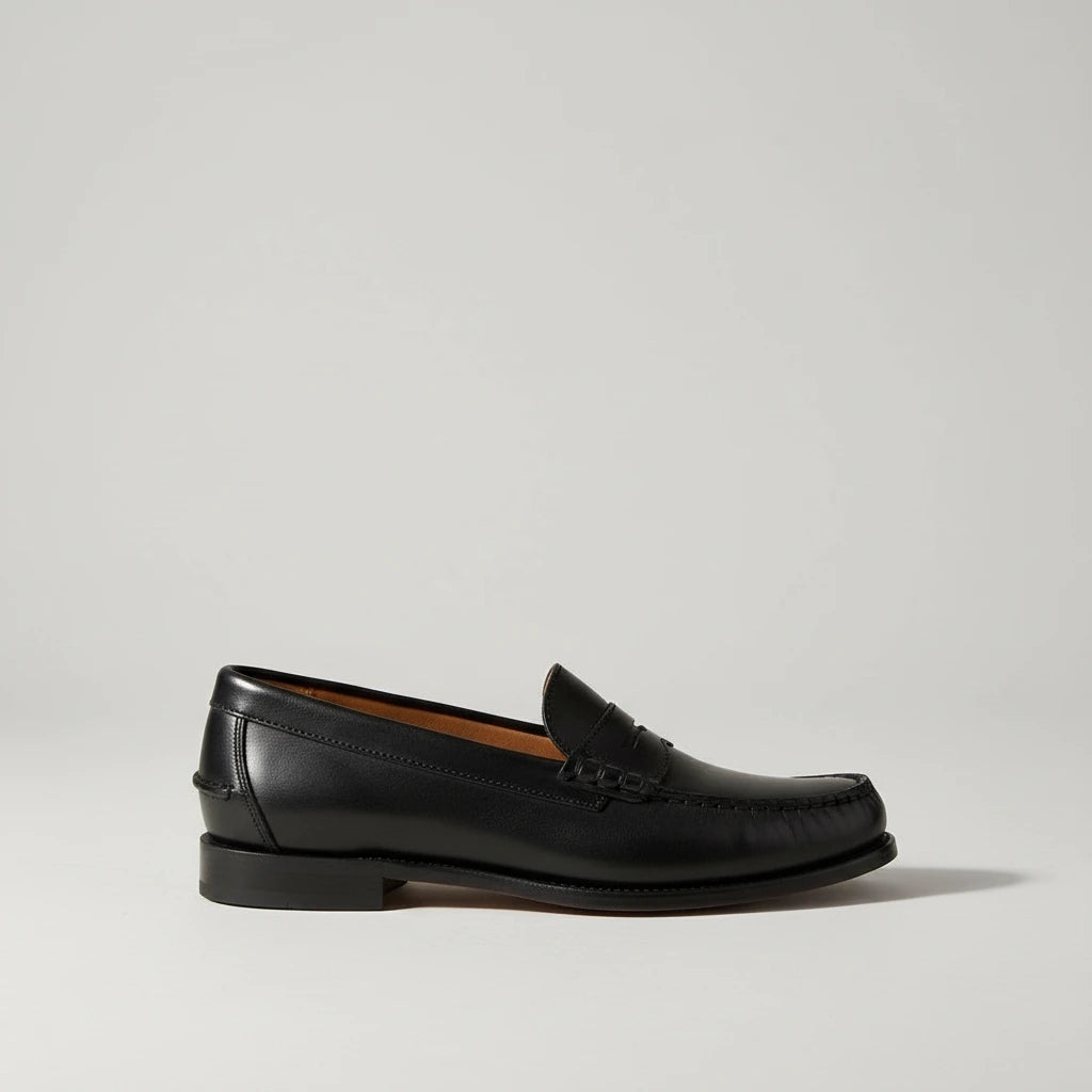Jasper Classic Leather Penny Loafers - Black - profile