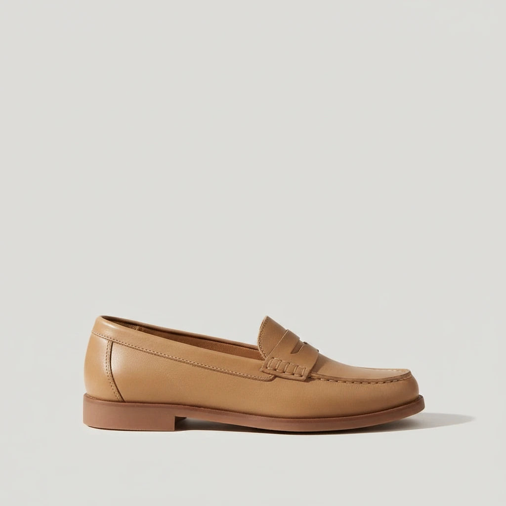 Jasper Classic Leather Penny Loafers - Khaki - profile