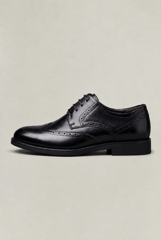 Leather-Look Lace-Up Derby Shoes in Black