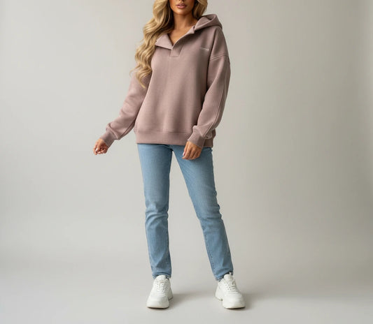 Maren Hooded Popover Sweatshirt - Pink