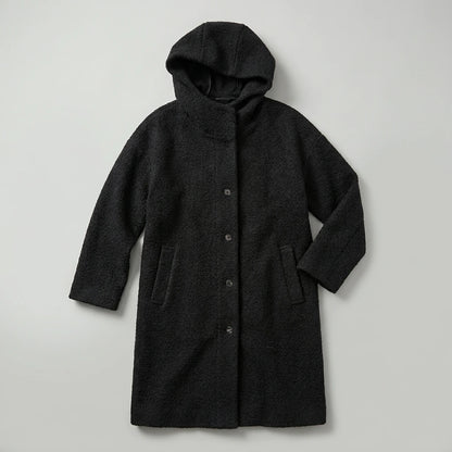 Marlowe Cozy Hooded Boucle Coat - Black