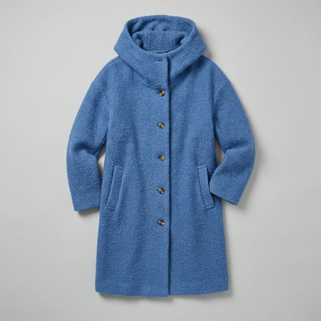 Marlowe Cozy Hooded Boucle Coat - Blue