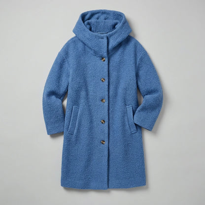 Marlowe Cozy Hooded Boucle Coat - Blue