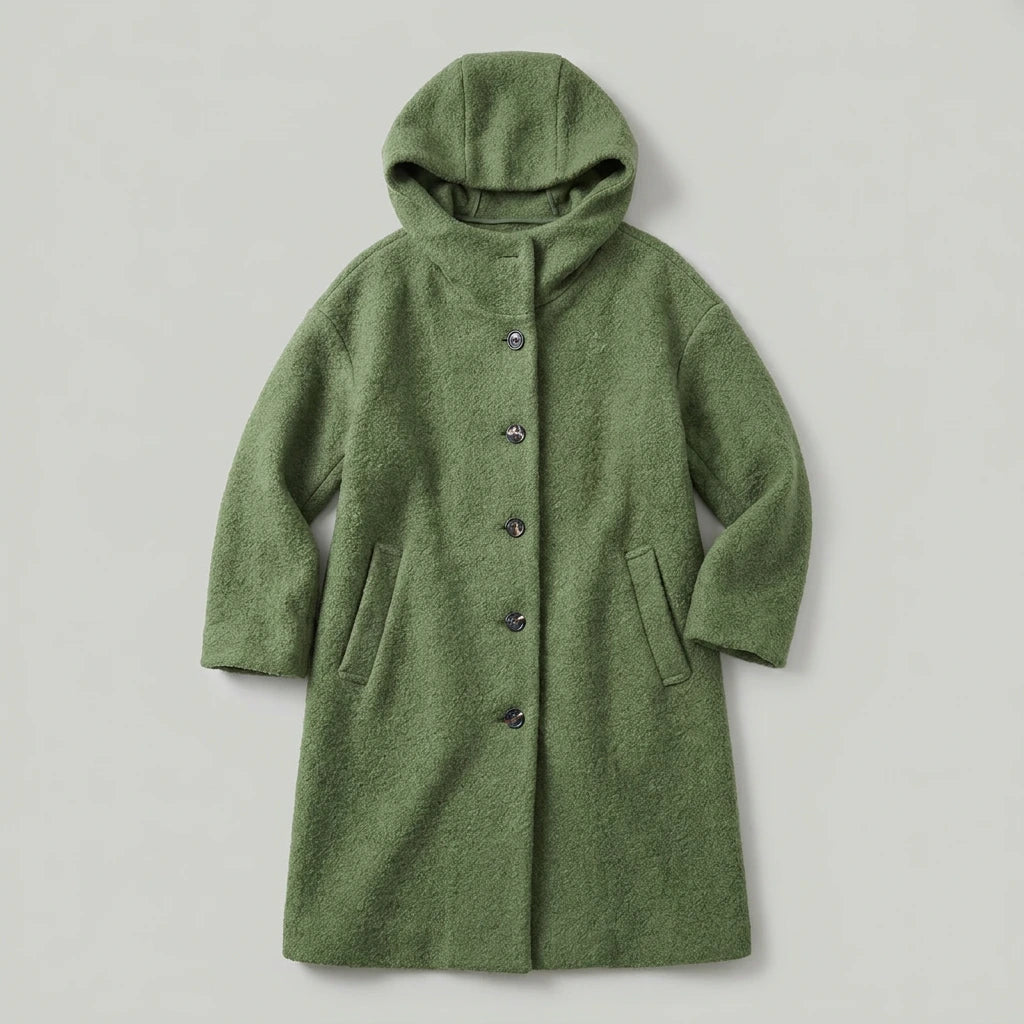 Marlowe Cozy Hooded Boucle Coat - Green