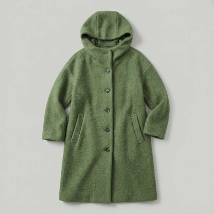 Marlowe Cozy Hooded Boucle Coat - Green