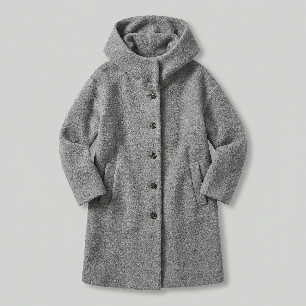 Marlowe Cozy Hooded Boucle Coat - Grey