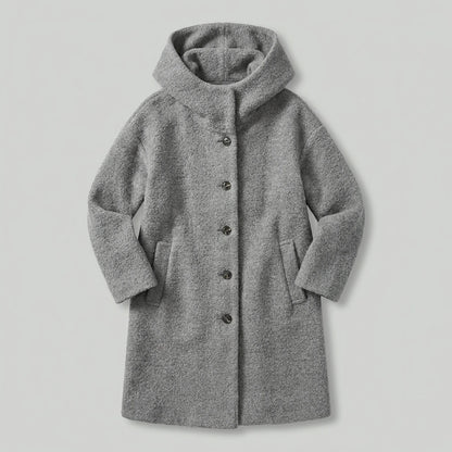 Marlowe Cozy Hooded Boucle Coat - Grey