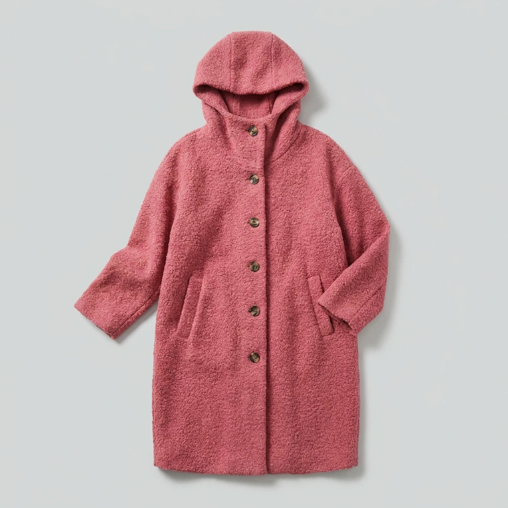 Marlowe Cozy Hooded Boucle Coat - Pink