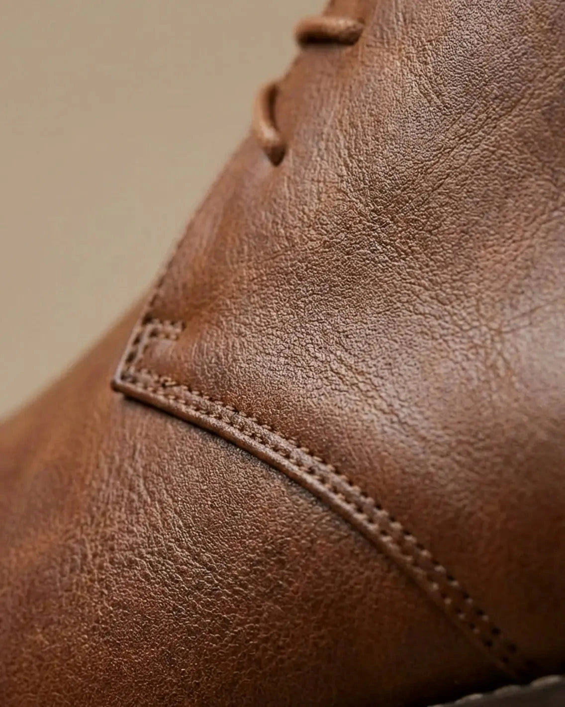 Valelus Muhammad Full-Grain Leather Chukka Boots, close-up of full-grain leather texture and stitching