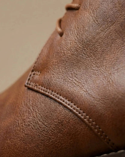 Valelus Muhammad Full-Grain Leather Chukka Boots, close-up of full-grain leather texture and stitching