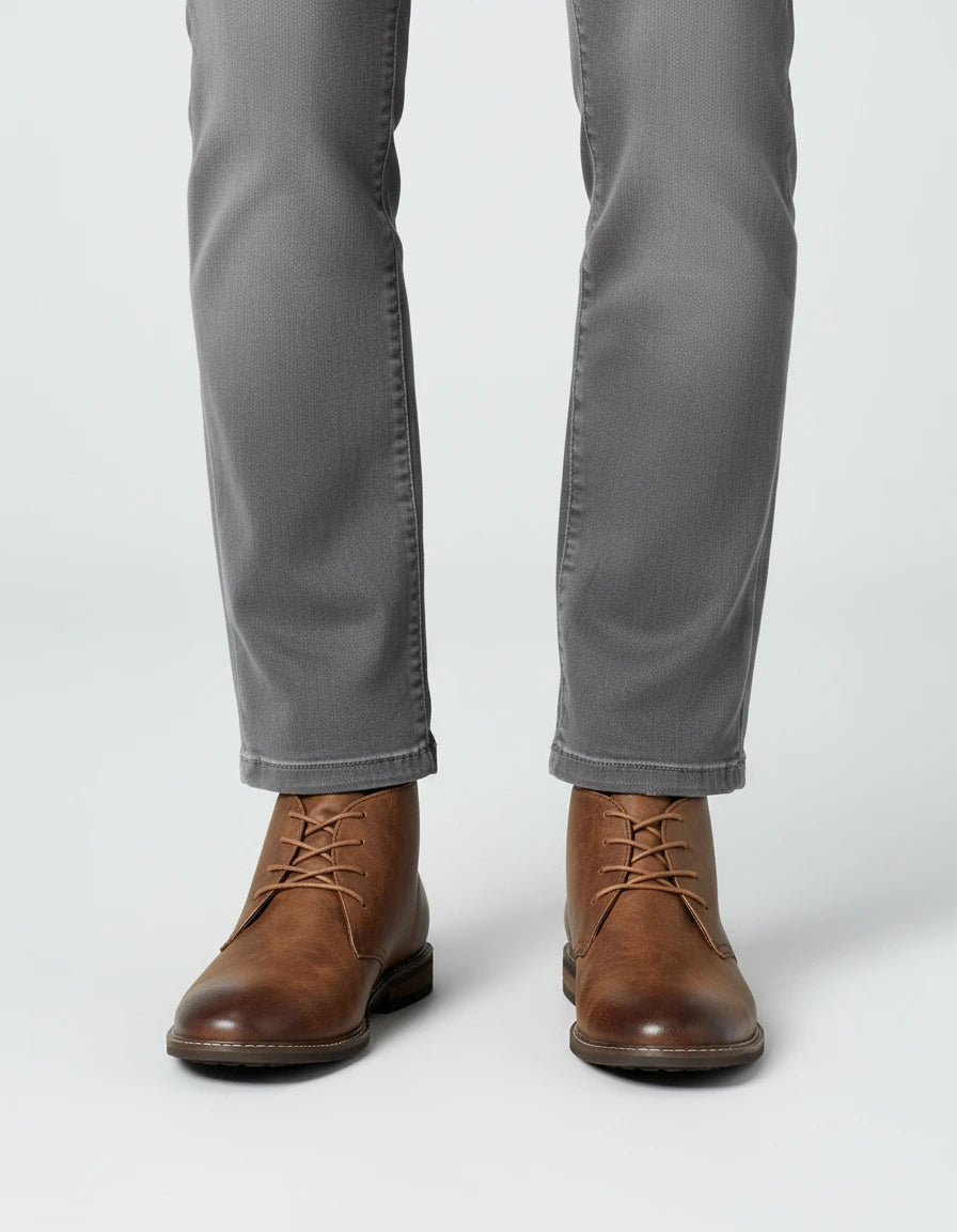 Valelus Muhammad Full-Grain Leather Chukka Boots in Dark Brown, front view on model