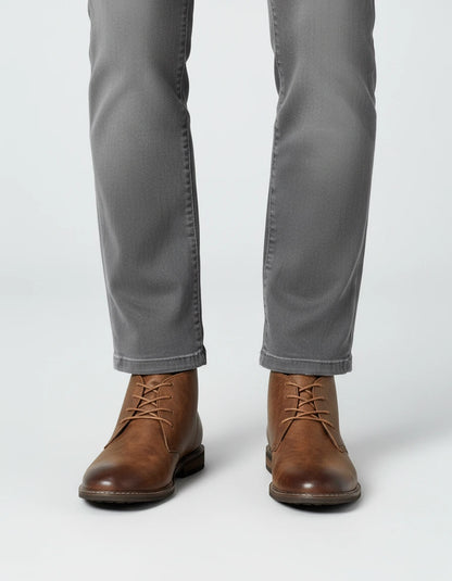 Valelus Muhammad Full-Grain Leather Chukka Boots in Dark Brown, front view on model