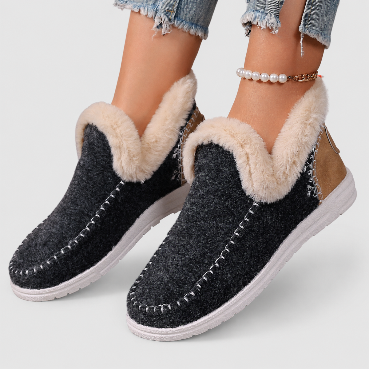 Fleece-Lined Supportive House Slippers - Dark Grey