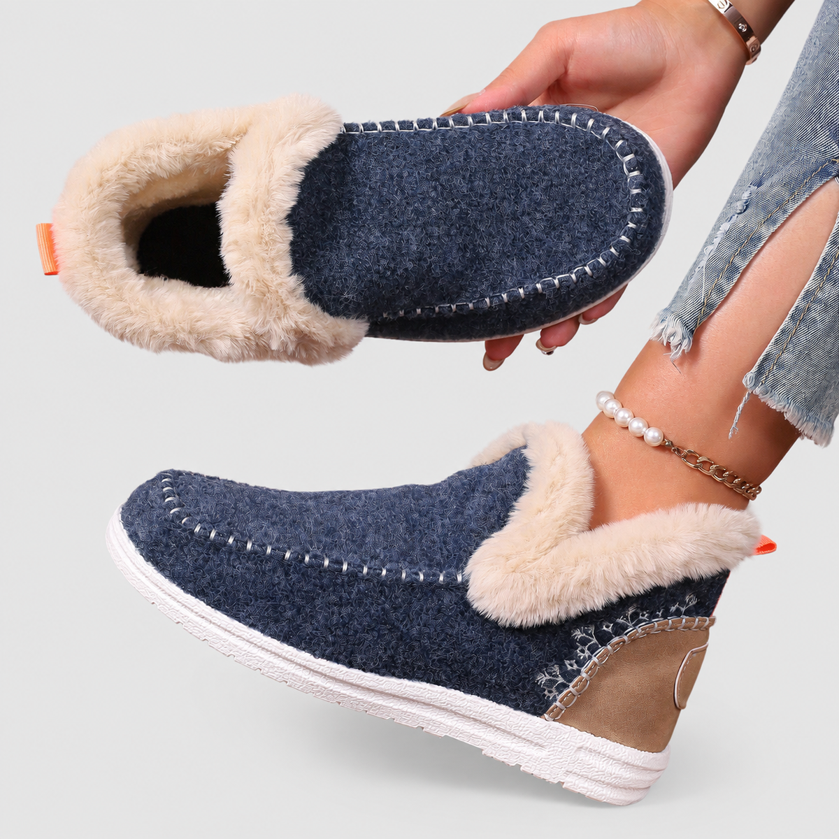 Fleece-Lined Supportive House Slippers - Navy Blue