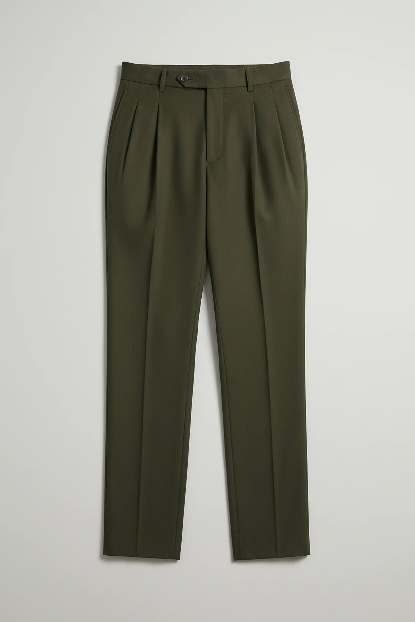 Oscar Pleated Trousers - Olive Green