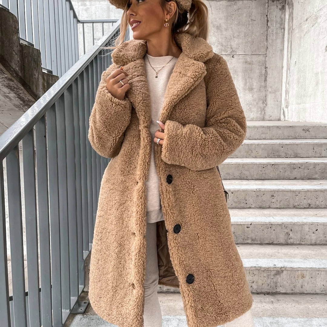 Oversized Teddy Long Coat - Beige