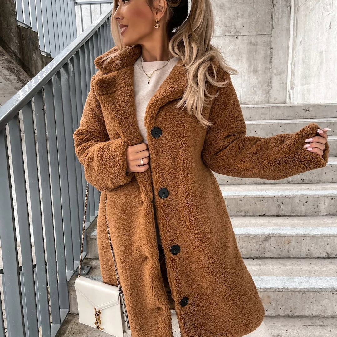 Oversized Teddy Long Coat - Brown