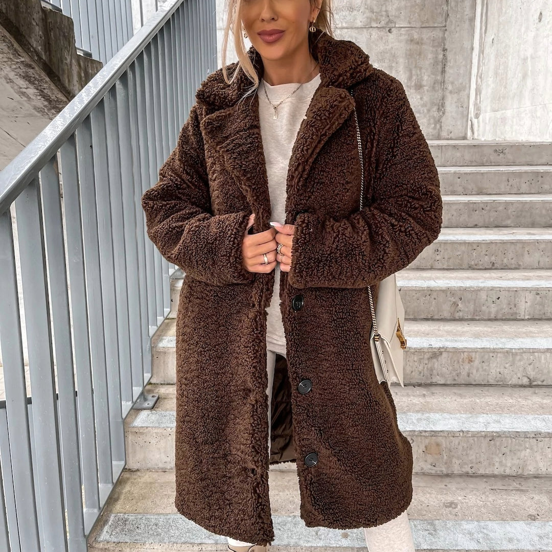 Oversized Teddy Long Coat - Dark Brown