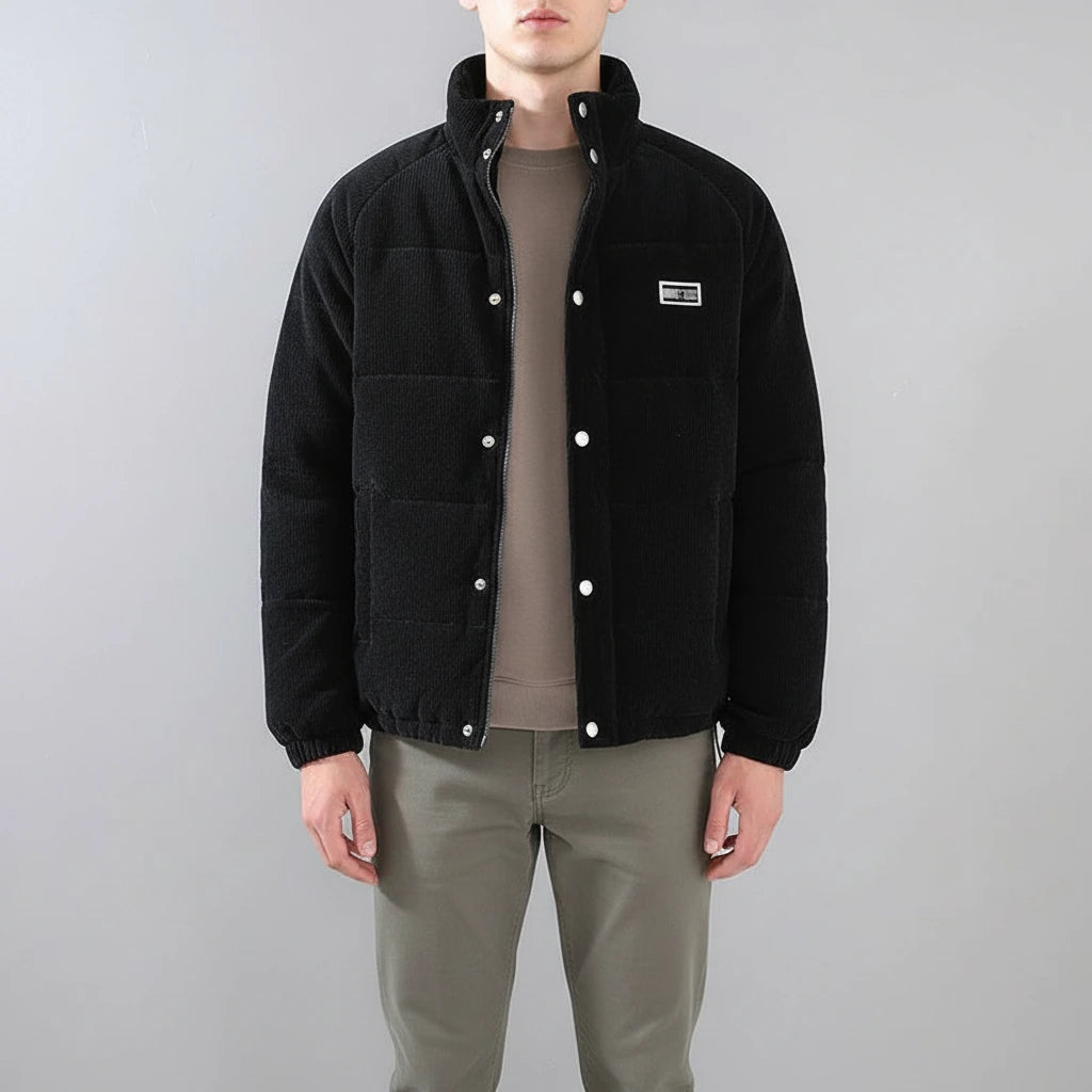 Padded Corduroy Warm Jacket - Black