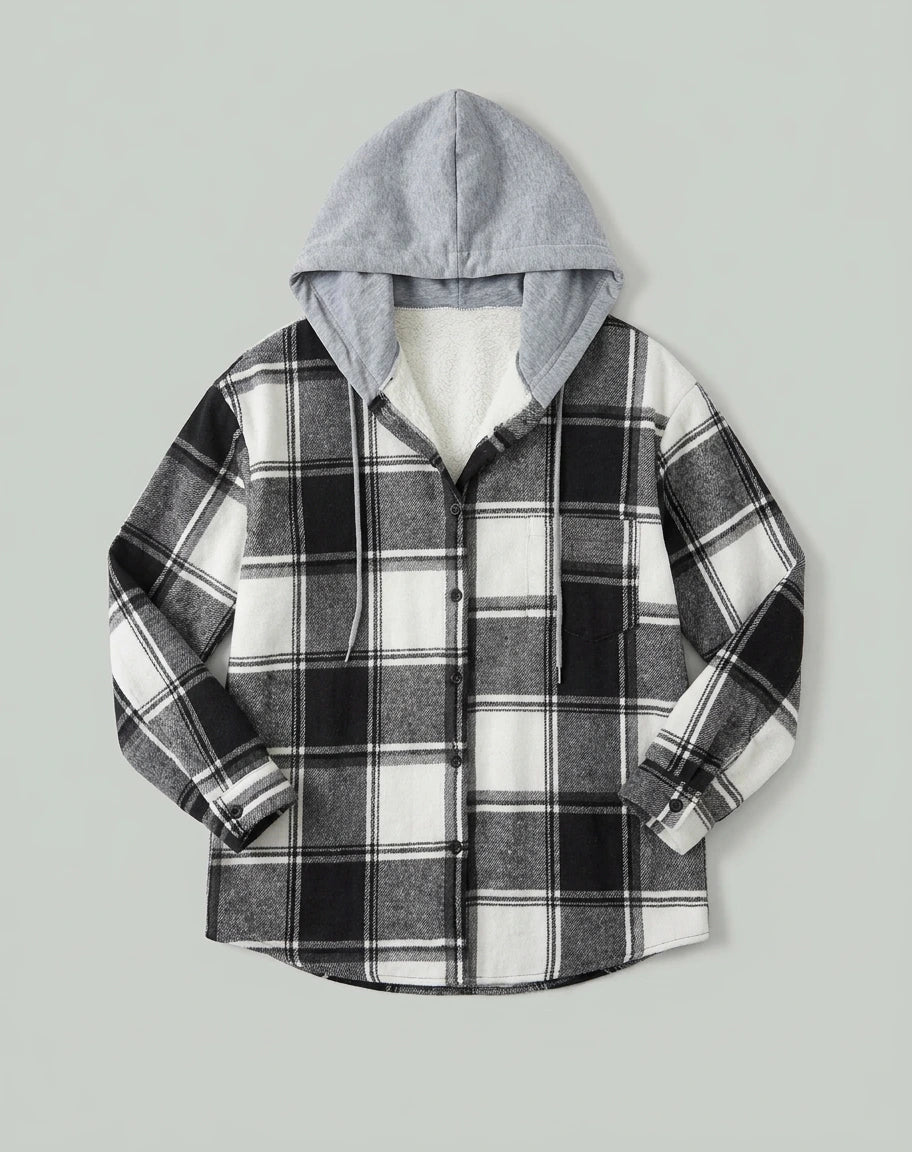 Wren Plaid Hooded Shacket - Black