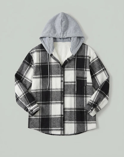 Wren Plaid Hooded Shacket - Black
