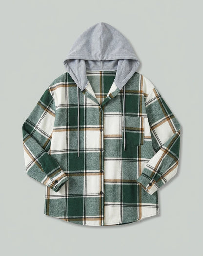 Wren Plaid Hooded Shacket - Green