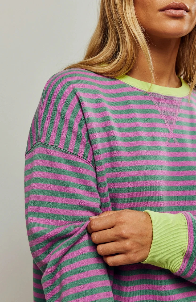 Poppy Oversized Striped Sweatshirt - Green & Pink