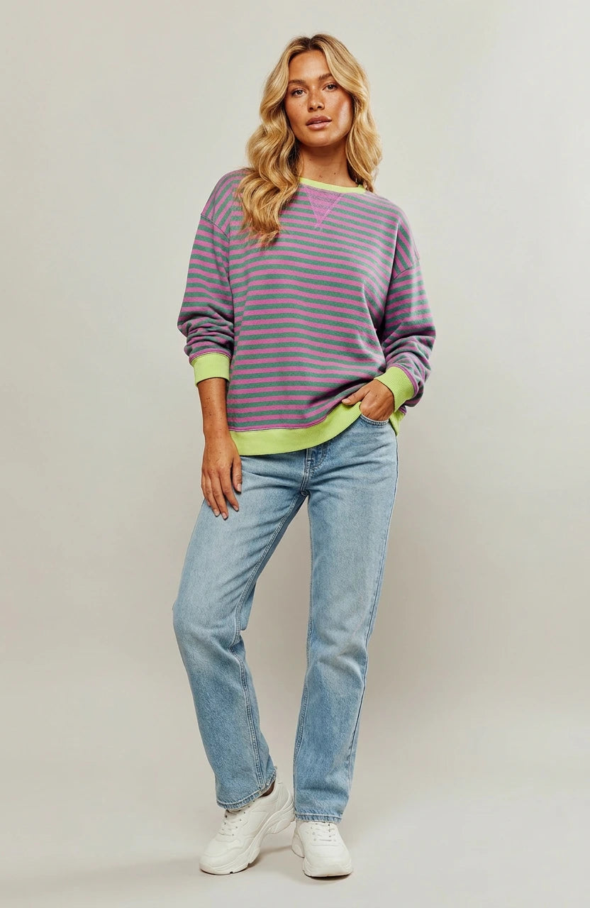 Poppy Oversized Striped Sweatshirt - Green & Pink
