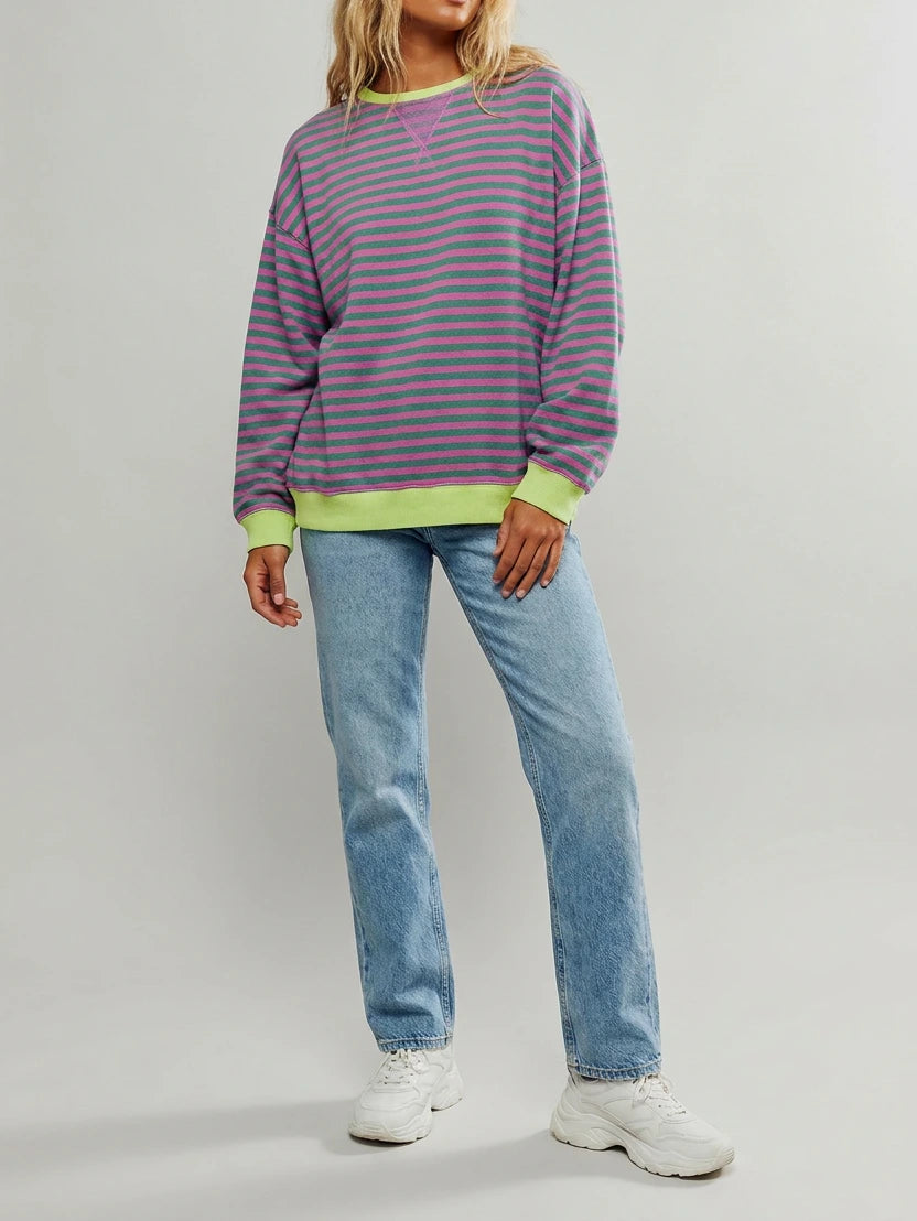 Poppy Oversized Striped Sweatshirt - Green & Pink
