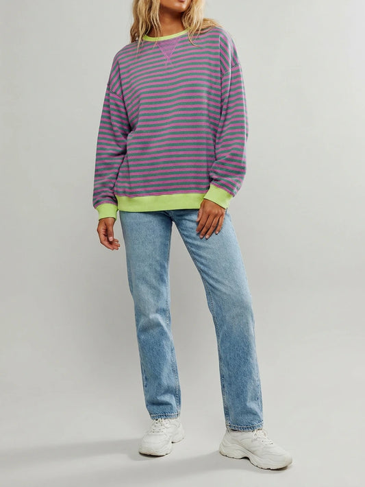 Poppy Oversized Striped Sweatshirt - Green & Pink