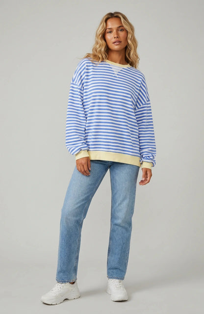 Poppy Oversized Striped Sweatshirt - Sky Blue