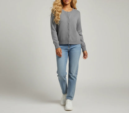 Ruby Soft Knit Cardigan - Grey buttoned