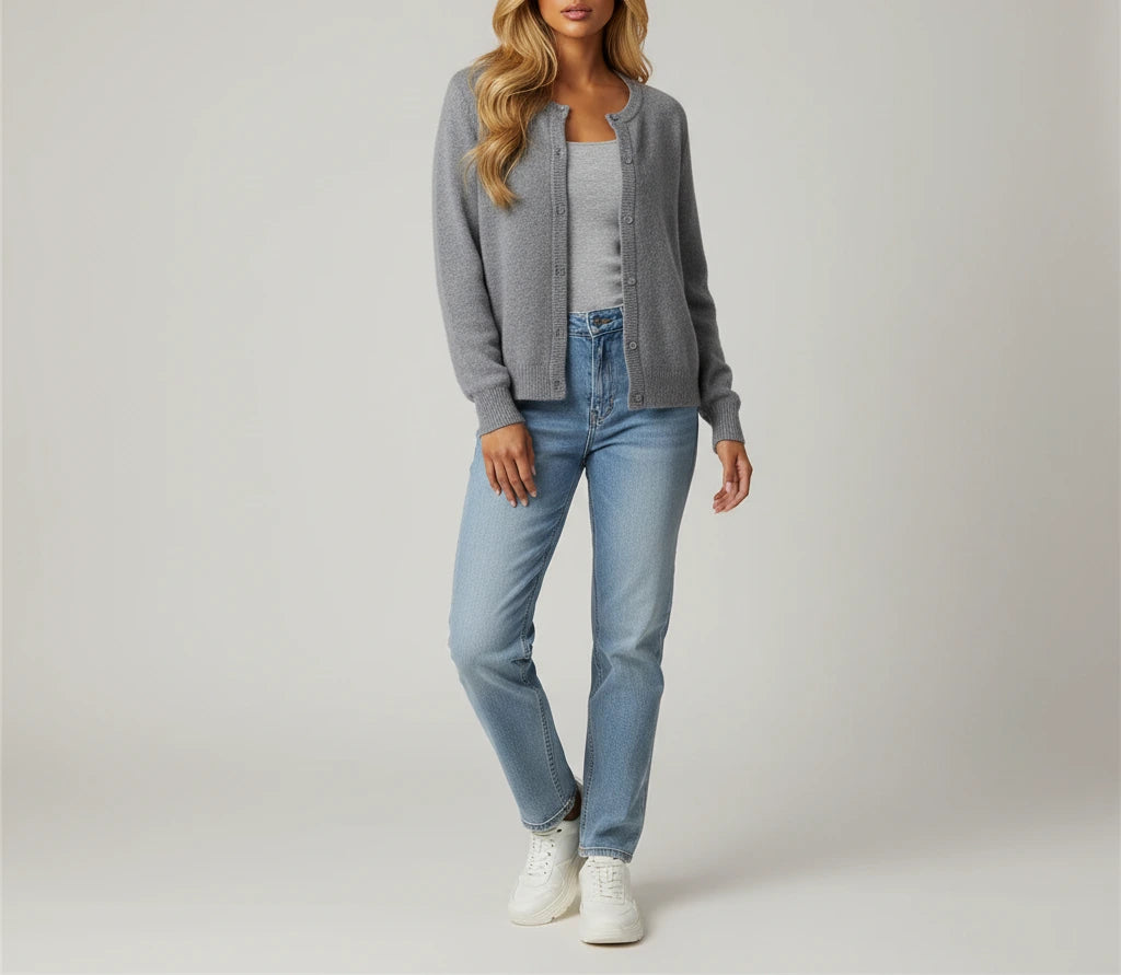 Ruby Soft Knit Cardigan - Grey unbuttoned