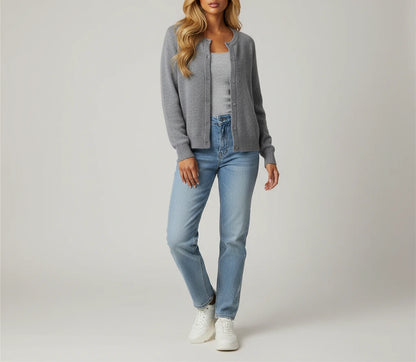 Ruby Soft Knit Cardigan - Grey unbuttoned