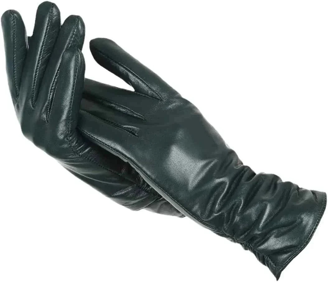 Shearling-Lined Winter Gloves - Dark Green