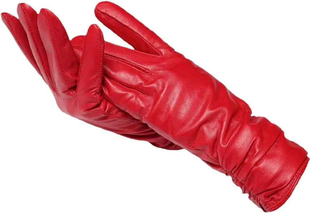 Shearling-Lined Winter Gloves - Red