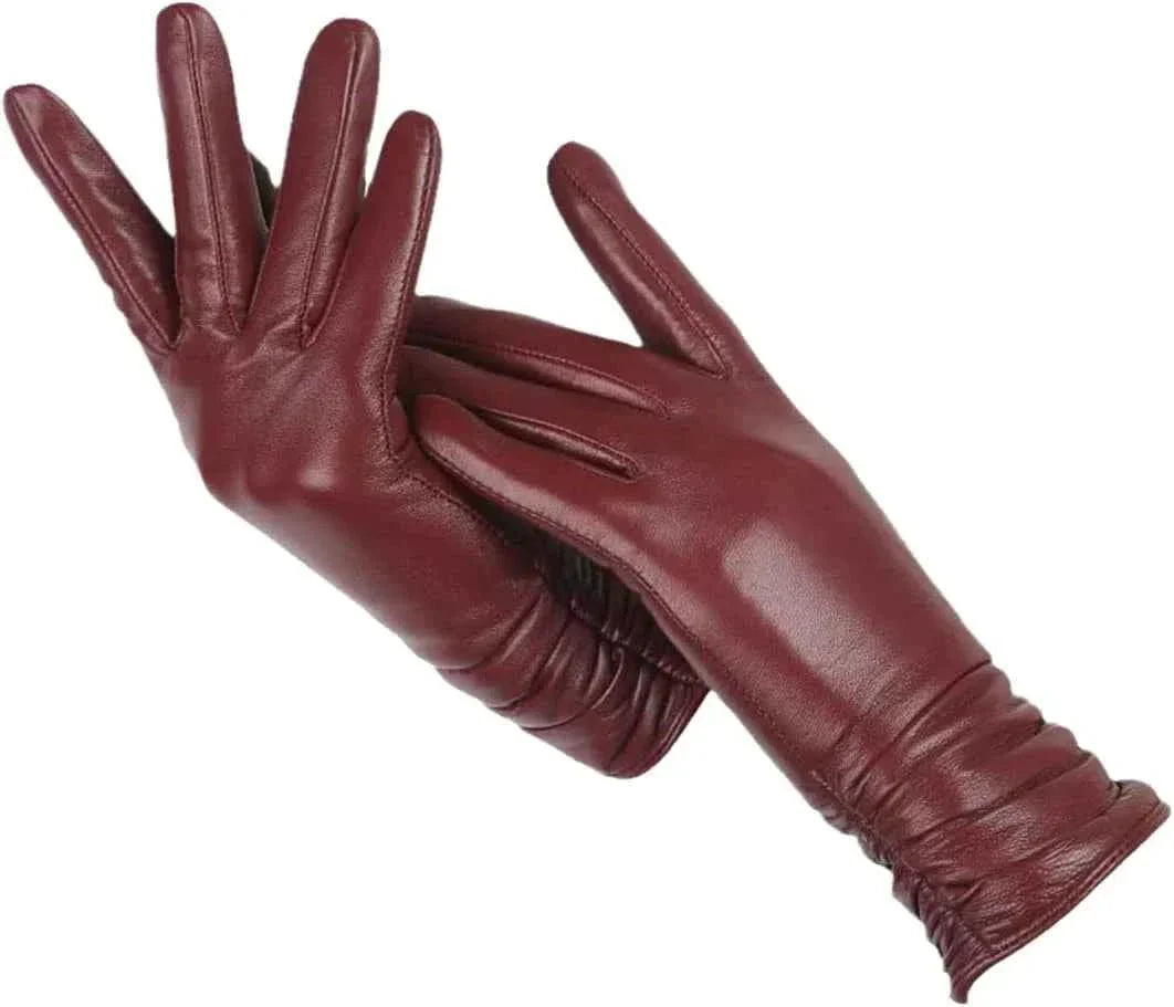 Shearling-Lined Winter Gloves - Wine Red