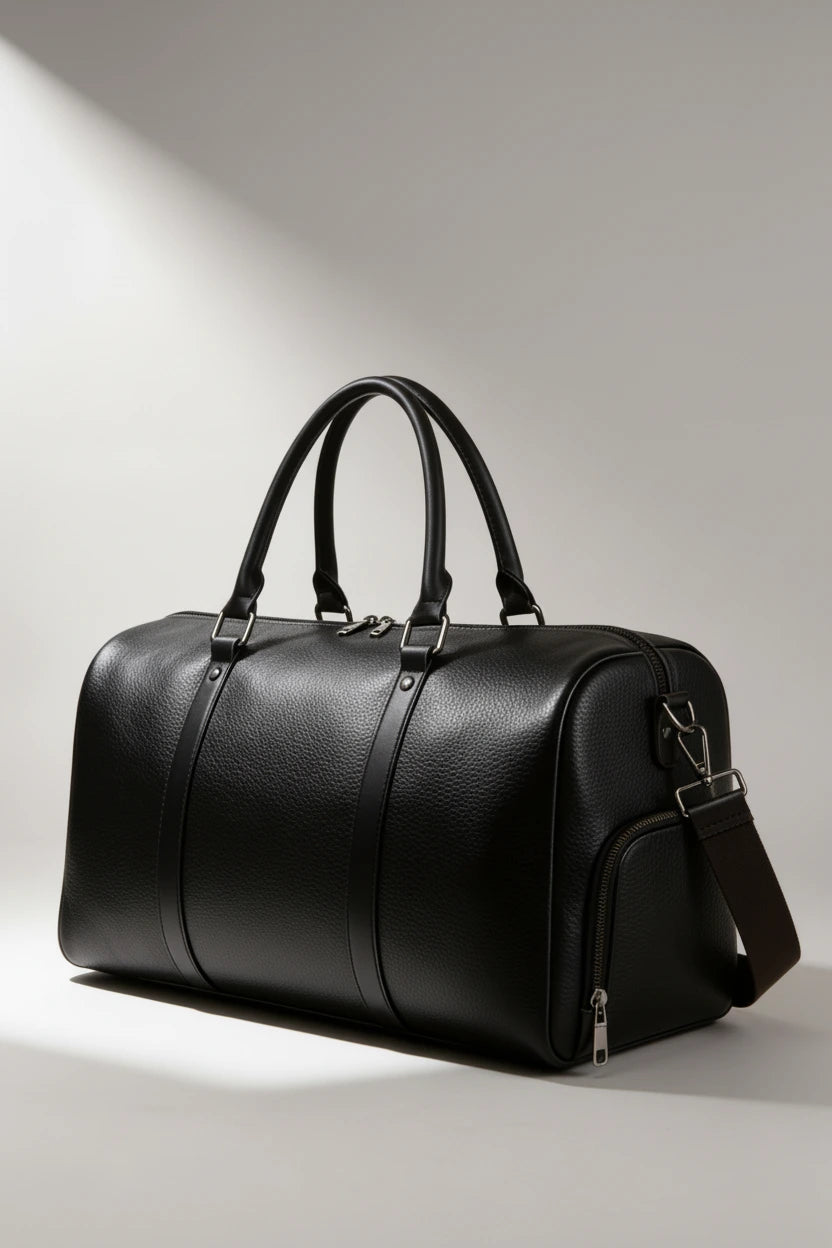 Theo Leather Travel Duffle Bag - Black