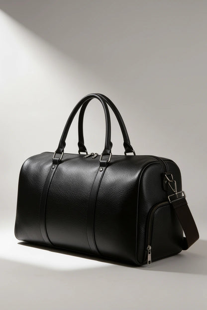 Theo Leather Travel Duffle Bag - Black