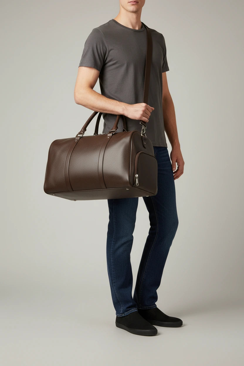 Theo Leather Travel Duffle Bag - Brown