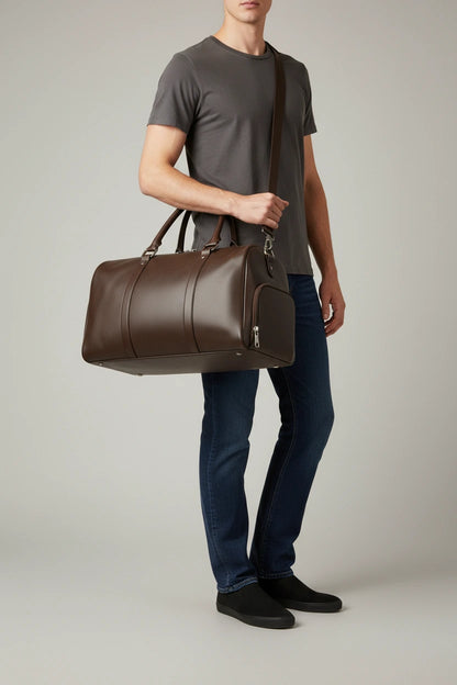 Theo Leather Travel Duffle Bag - Brown