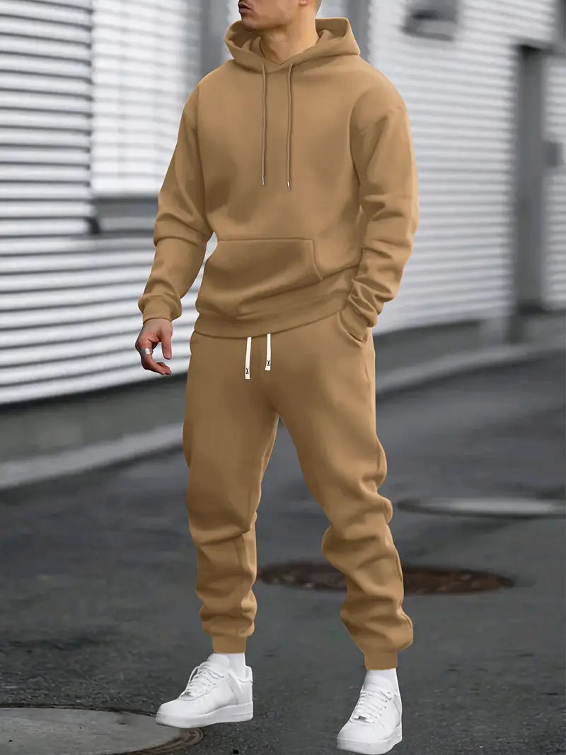Hooded Tracksuit & Jogger Set - Brown