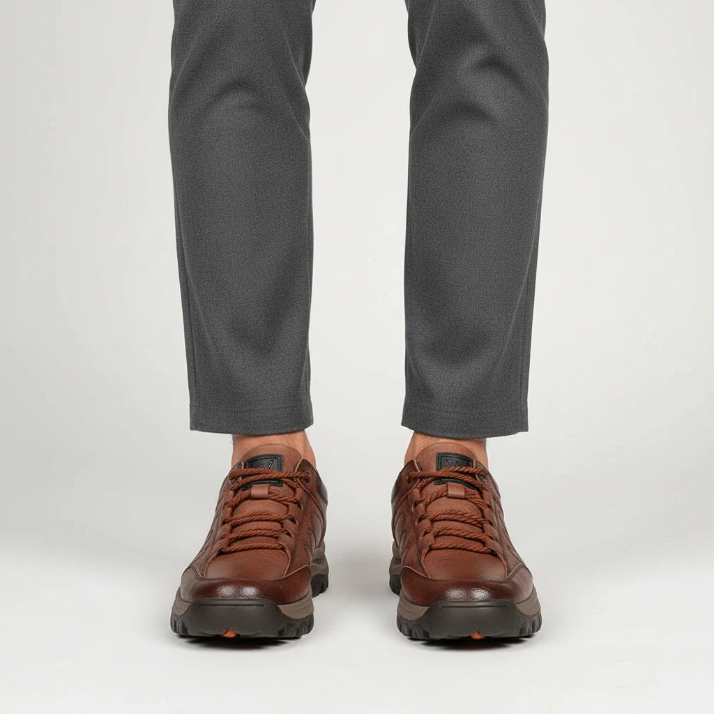 Valelus William Orthopedic Waterproof Casual Shoes in Brown, front view on model