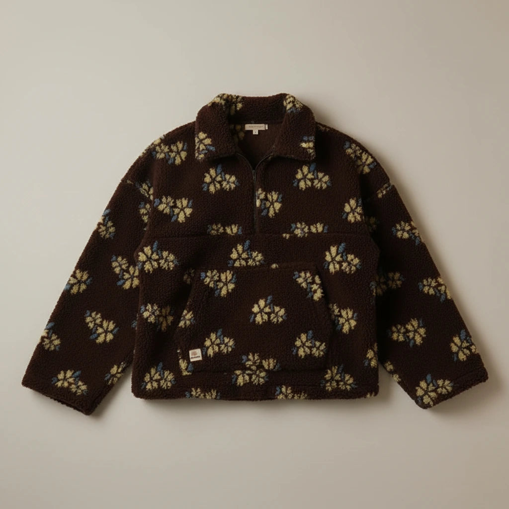 Willow Floral Teddy Fleece Jacket - Brown