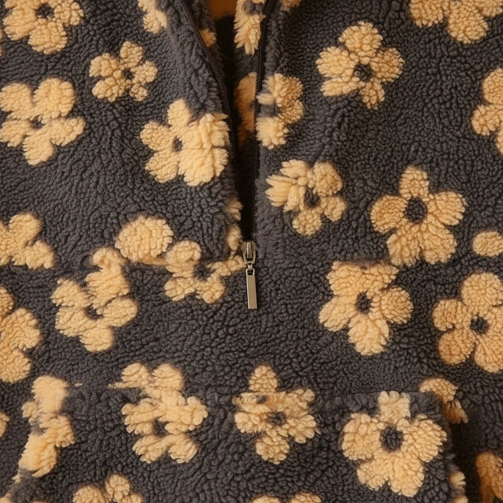 Willow Floral Teddy Fleece Jacket - floral print detail