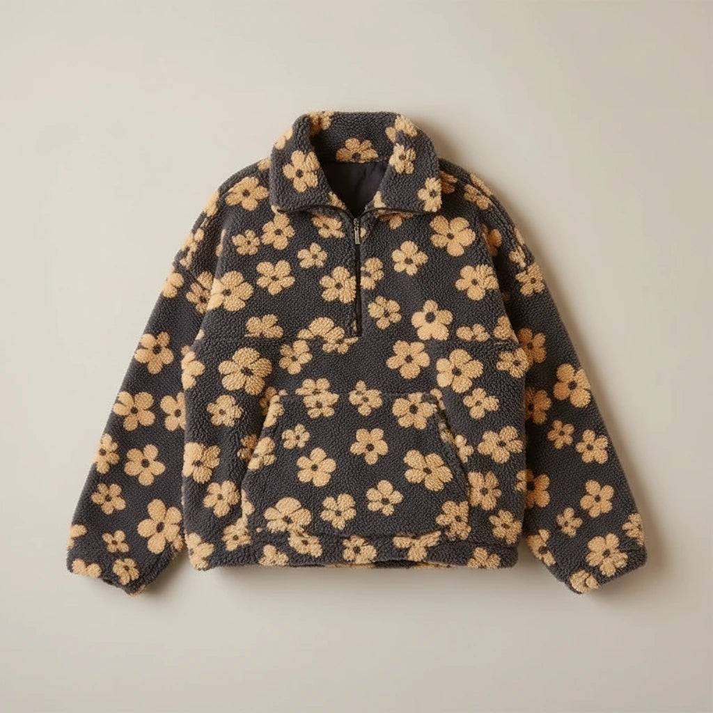 Willow Floral Teddy Fleece Jacket - Yellow flat lay