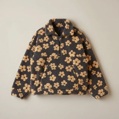 Willow Floral Teddy Fleece Jacket - Yellow flat lay