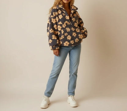 Willow Floral Teddy Fleece Jacket - Yellow