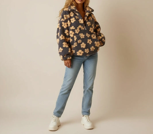 Willow Floral Teddy Fleece Jacket - Yellow